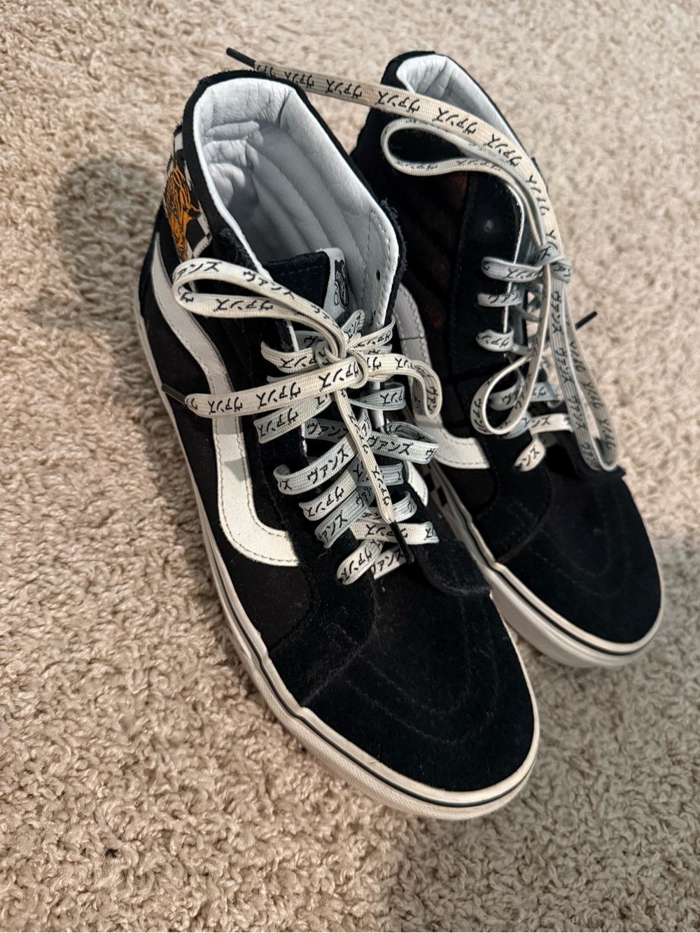 Vans Black & White High-Top Sneakers with Script Laces